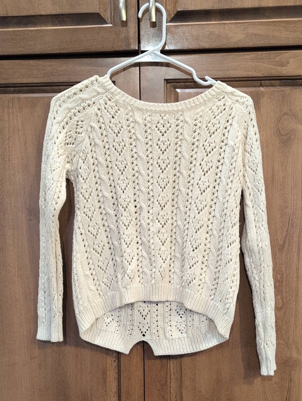 Max Studio Cream Openwork Crewneck Sweater - Lightweight Knit